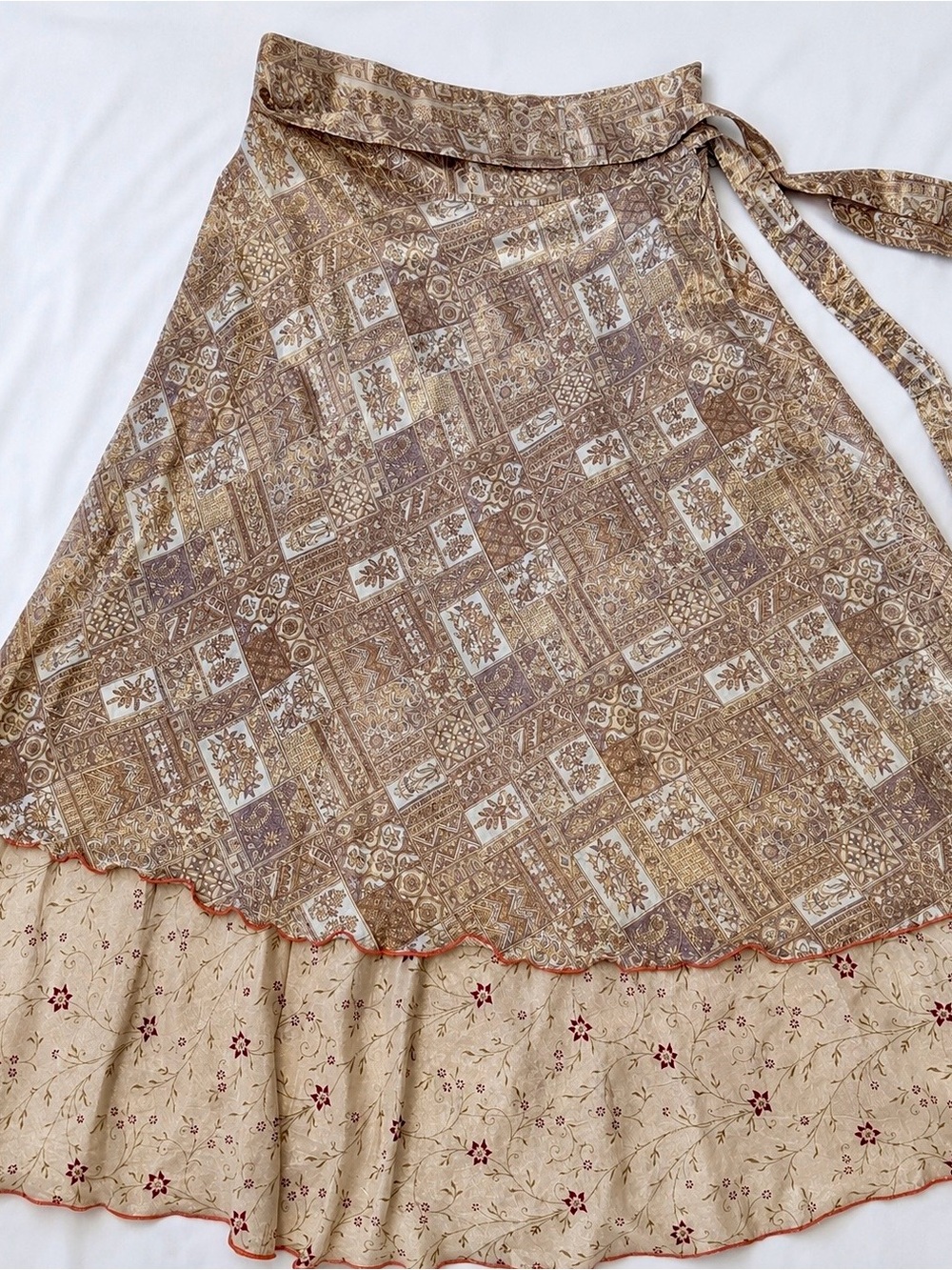 100% Silk Wrap Maxi Skirt Made in India Boho Floral